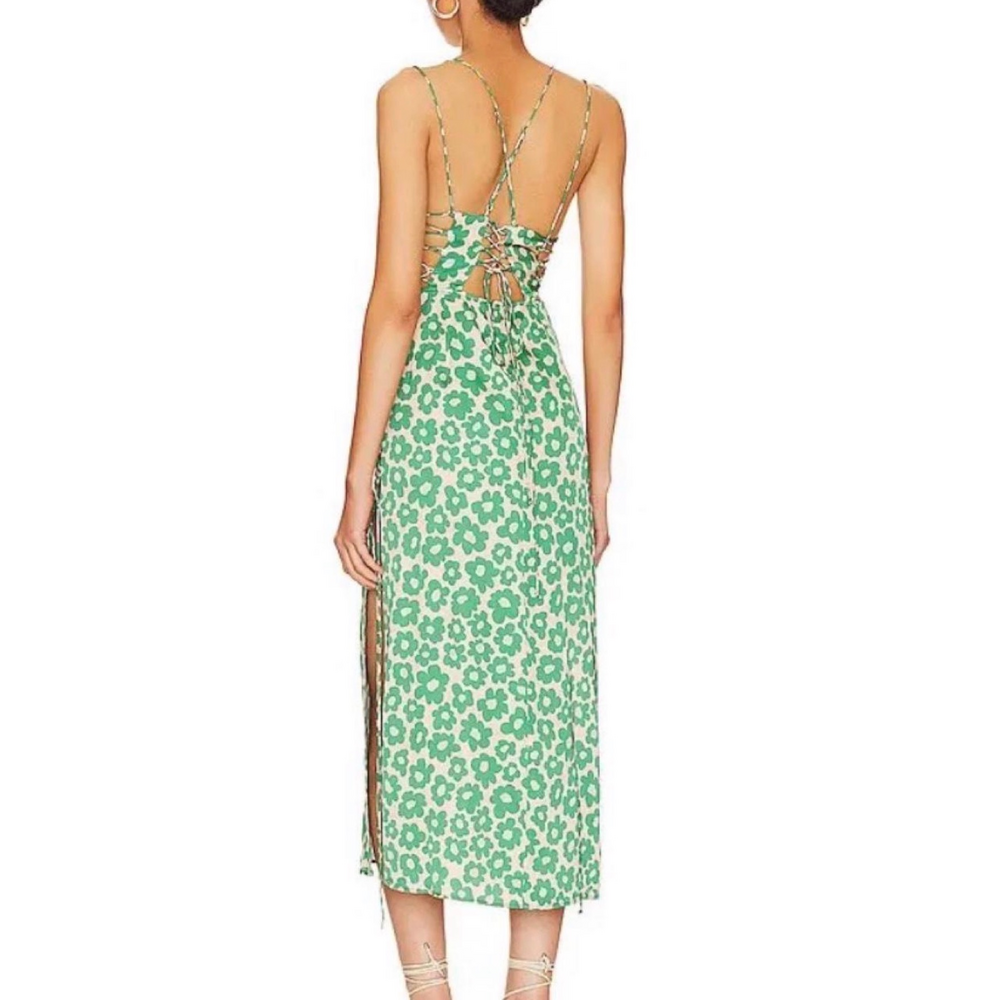 For Love & Lemons For Love and Lemons Lincoln Midi Dress with Lace-Up Details in - Picture 2 of 4